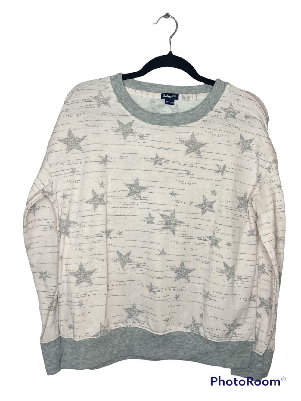 Splendid Long Sleeve Light Pink Grey Stars Print Pullover Sweatshirt Size M